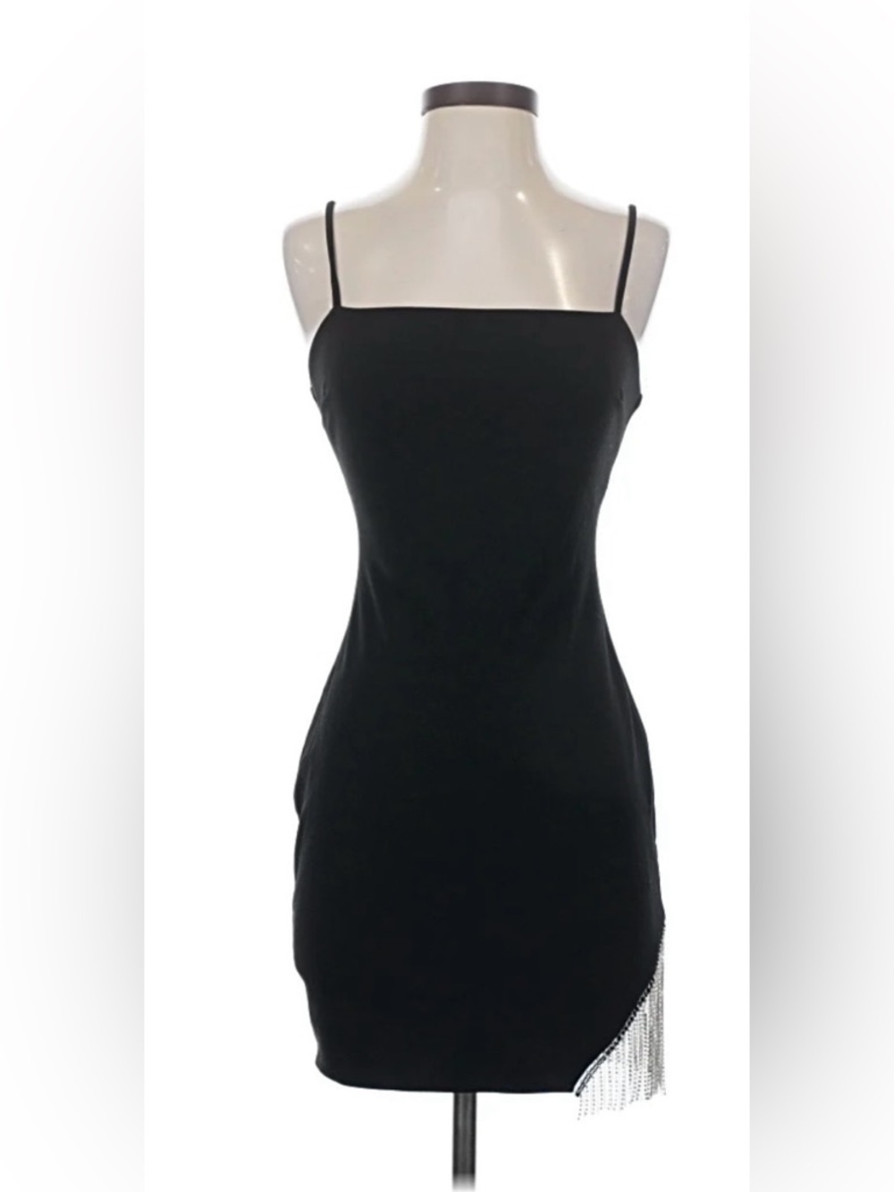 FORE Women's Black Sleeveless Fringe Mini Dress S